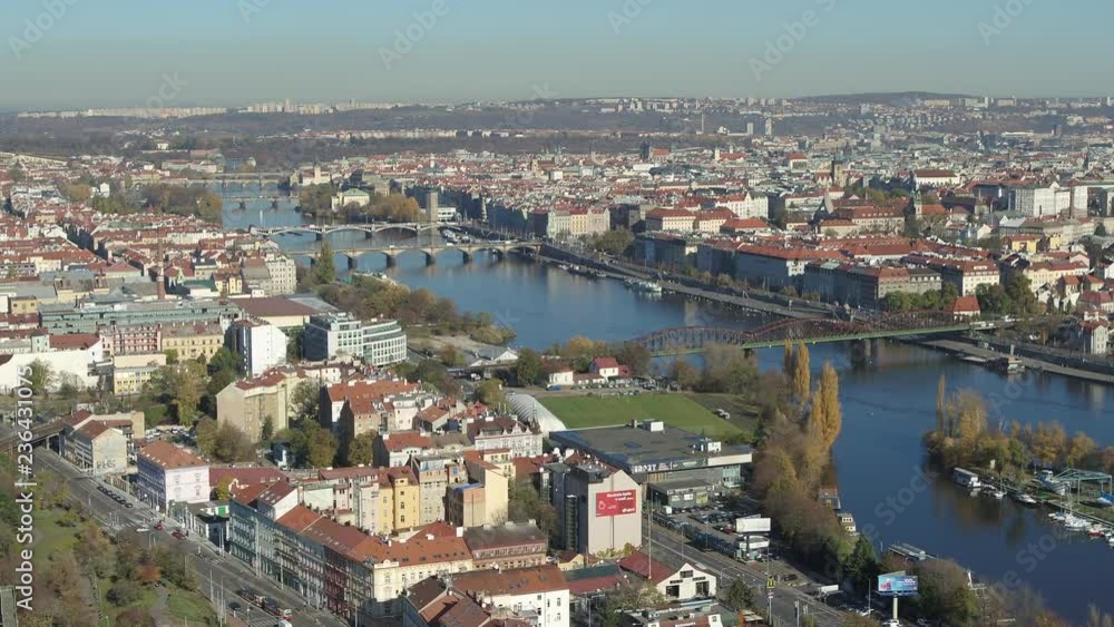 Panoramic aerial view of Prague and Charles Bridge Panoramic aerial view of Prague and Charles Bridge