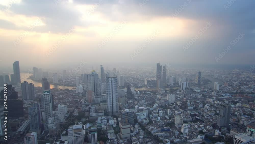 Aerial view of Chao Phraya river Bangkok, Thailand .Time lapse Aerial view of Chao Phraya river Bangkok, Thailand .Time lapse