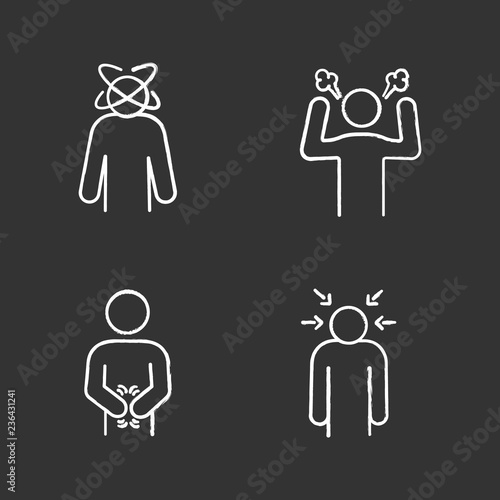 Emotional stress chalk icons set photo