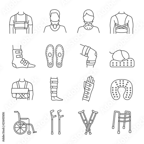 Trauma treatment linear icons set