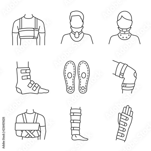 Trauma treatment linear icons set