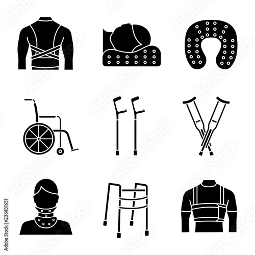 Trauma treatment glyph icons set