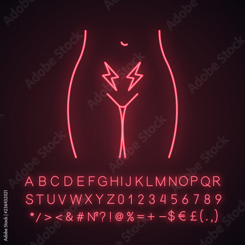 Menstrual cramps and pain neon light icon