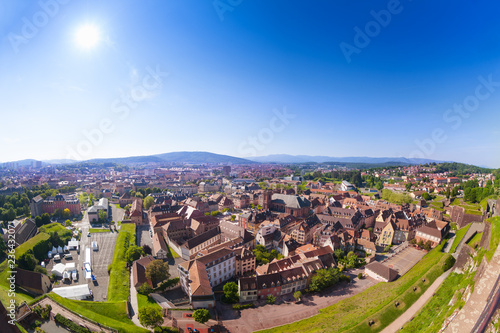 Scenic view of medieval Belfort city at sunny day