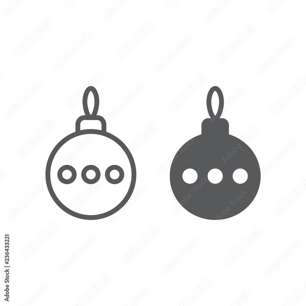 Christmas tree ball line and glyph icon, xmas and decoration, bauble sign, vector graphics, a linear pattern on a white background, eps 10. Christmas tree ball line and glyph icon, xmas and decoration, bauble sign, vector graphics, a linear pattern on a white background, eps 10.