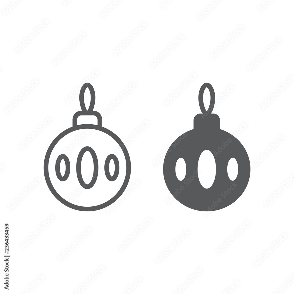 Christmas tree ball line and glyph icon, xmas and decoration, bauble sign, vector graphics, a linear pattern on a white background, eps 10. Christmas tree ball line and glyph icon, xmas and decoration, bauble sign, vector graphics, a linear pattern on a white background, eps 10.