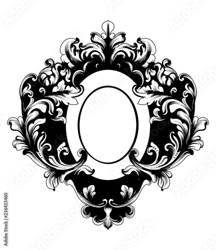 Baroque rich oval shape frame vintage Vector. Decor design element filigree calligraphy. Baroque Wedding decoration, greeting, mirror, card, invitations