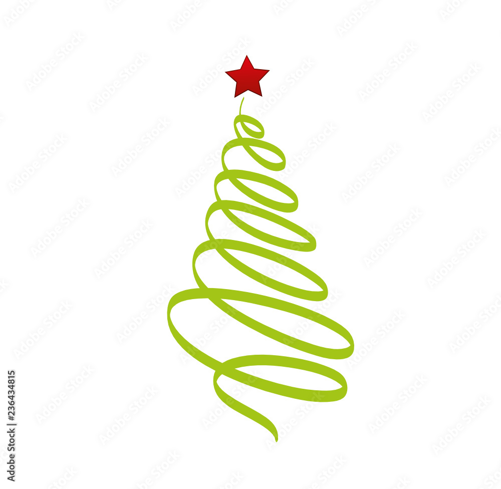 Christmas tree of green ribbon with red star. Vector. Greeting card for the holiday new year. Empty space for text or advertising Christmas tree of green ribbon with red star. Vector. Greeting card for the holiday new year. Empty space for text or advertising