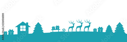turquoise christmas winter border with reindeers gifts and firs vector illustration EPS10