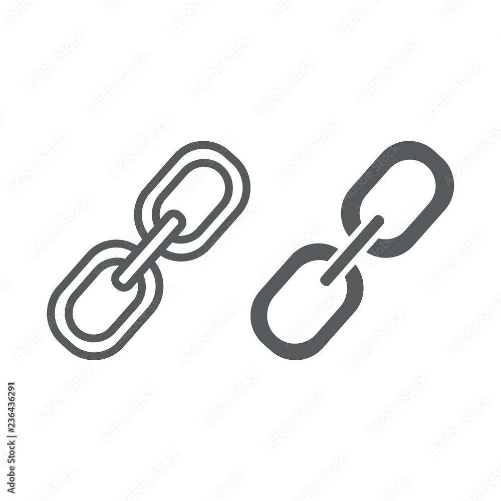 Link line and glyph icon, connection and attach, chain sign, vector graphics, a linear pattern on a white background. Link line and glyph icon, connection and attach, chain sign, vector graphics, a linear pattern on a white background.