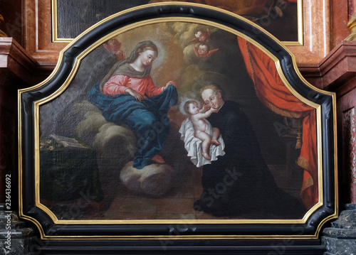 Saint Stanislaus Kostka reciving the infant Jesus, Adoration of the Magi altar in Jesuit church of St. Francis Xavier in Lucerne, Switzerland