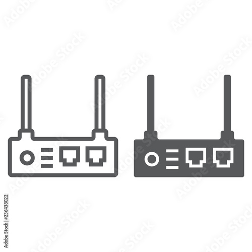 Router line and glyph icon, internet and connection, wifi sign, vector graphics, a linear pattern on a white background.