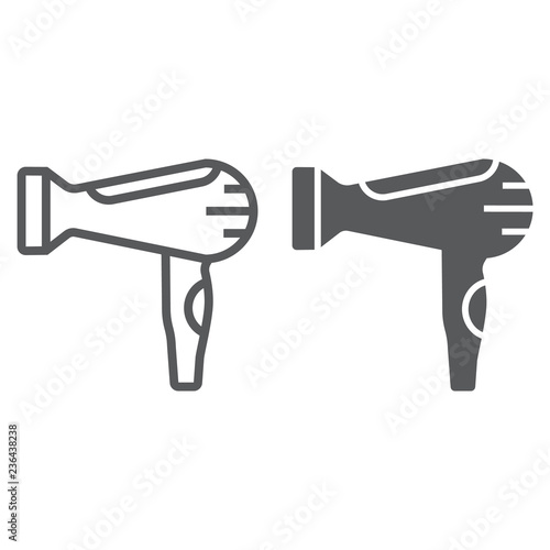 Hair dryer line and glyph icon, barber and electronic, blow dryer sign, vector graphics, a linear pattern on a white background.
