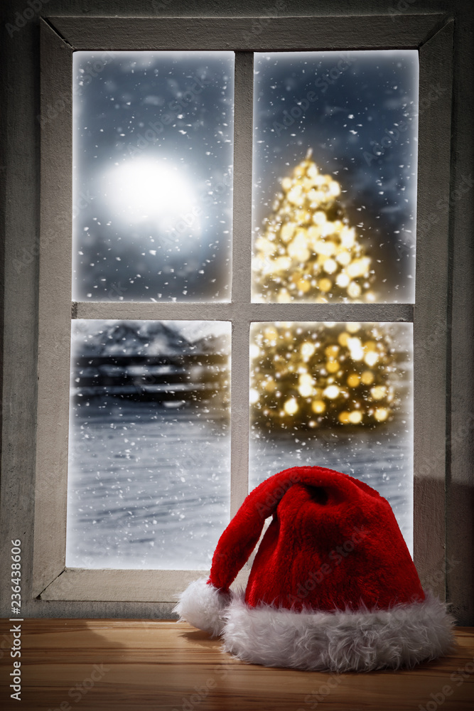 Fototapeta premium Christmas tree and window sill 