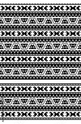 Seamless geometric ethnic pattern and border, black and white. Traditional Turkish kilim style.  Swatch and pattern brush are included in EPS file.