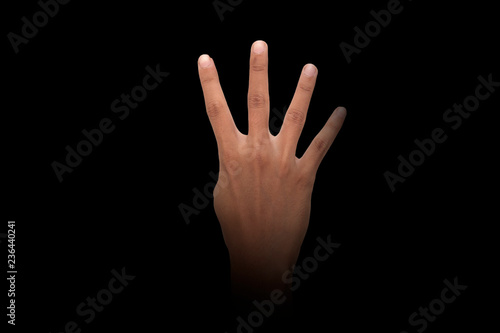 Male hand finger sign over dark background
