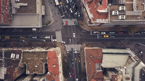 Top view of crossroads with car traffic in Belgrade