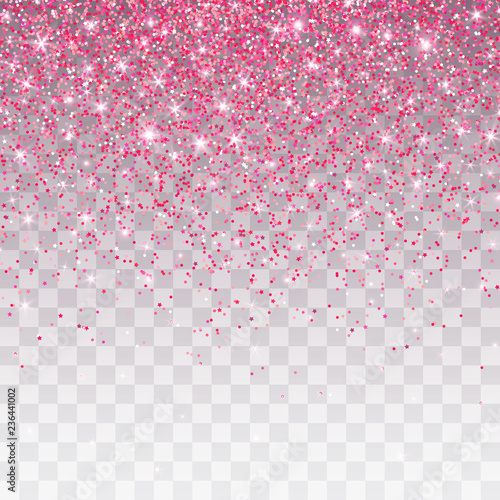 Pink glitter sparkle on a transparent background. Vibrant background with twinkle lights. Vector illustration