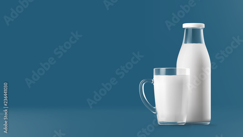 Realistic Transparent Clear Glass And Bottle Of Milk Isolated