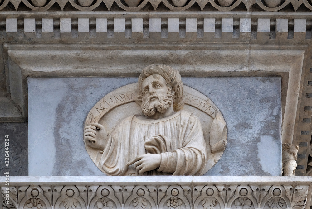 Prophet Zechariah, relief on the portal of the Cathedral of Saint Lawrence in Lugano, Switzerland
