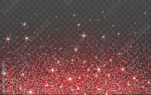 Red glitter sparkle on a transparent background. Vibrant background with twinkle lights. Vector illustration
