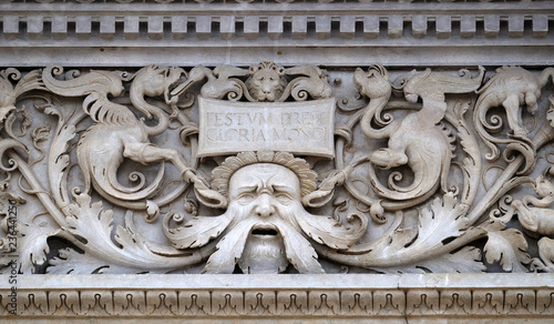 Relief on the portal of the Cathedral of Saint Lawrence in Lugano, Switzerland