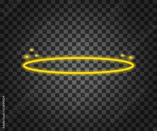 Halo angel ring . Holy golden nimbus circle isolated on transparent background. Vector illustration.