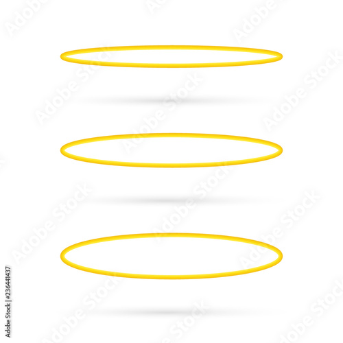 Set Halo angel ring . Holy golden nimbus circle isolated on white background. Vector illustration.