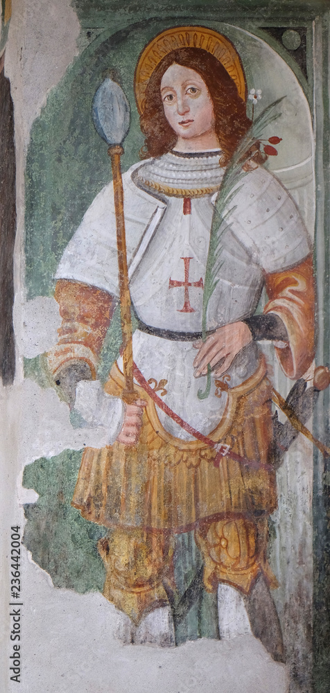 Saint Victor, fresco in the church of St. Victor on the Fishermen Island, one of the famous Borromeo Islands of Lake Maggiore, Italy