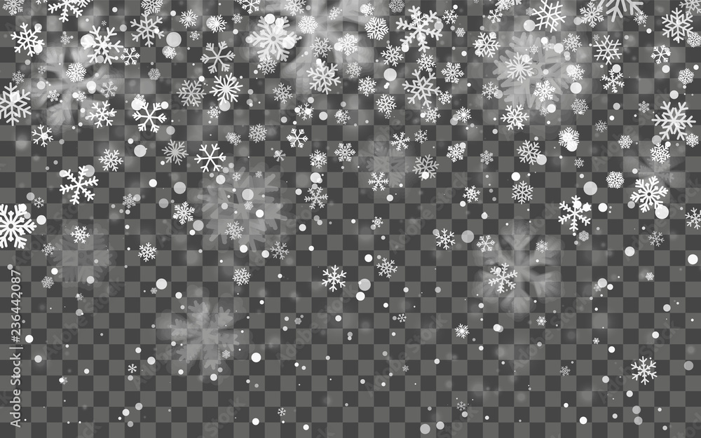 Christmas snow. Falling snowflakes on dark background. Snowfall. Vector illustration Christmas snow. Falling snowflakes on dark background. Snowfall. Vector illustration