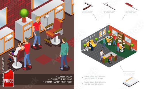 Isometric Trendy Barber Shop Concept