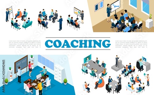 Isometric Staff Business Coaching Composition