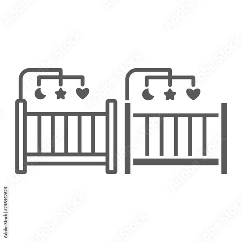 Crib line and glyph icon, home and child, cradle sign, vector graphics, a linear pattern on a white background.