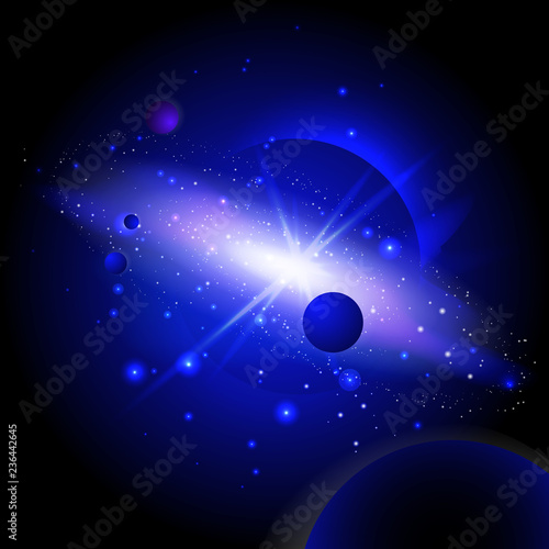 Fototapeta Naklejka Na Ścianę i Meble -  Vector illustration with space and planets. Cosmic background with galaxy.