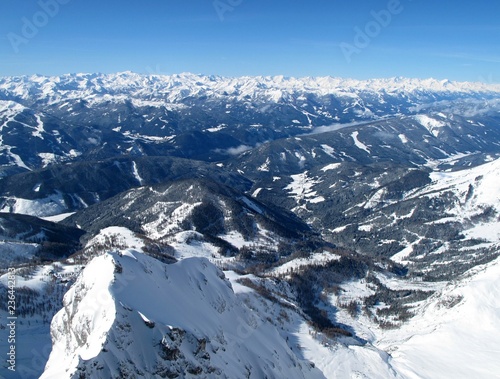 View of snow mountain massifs at Schladming - Austria