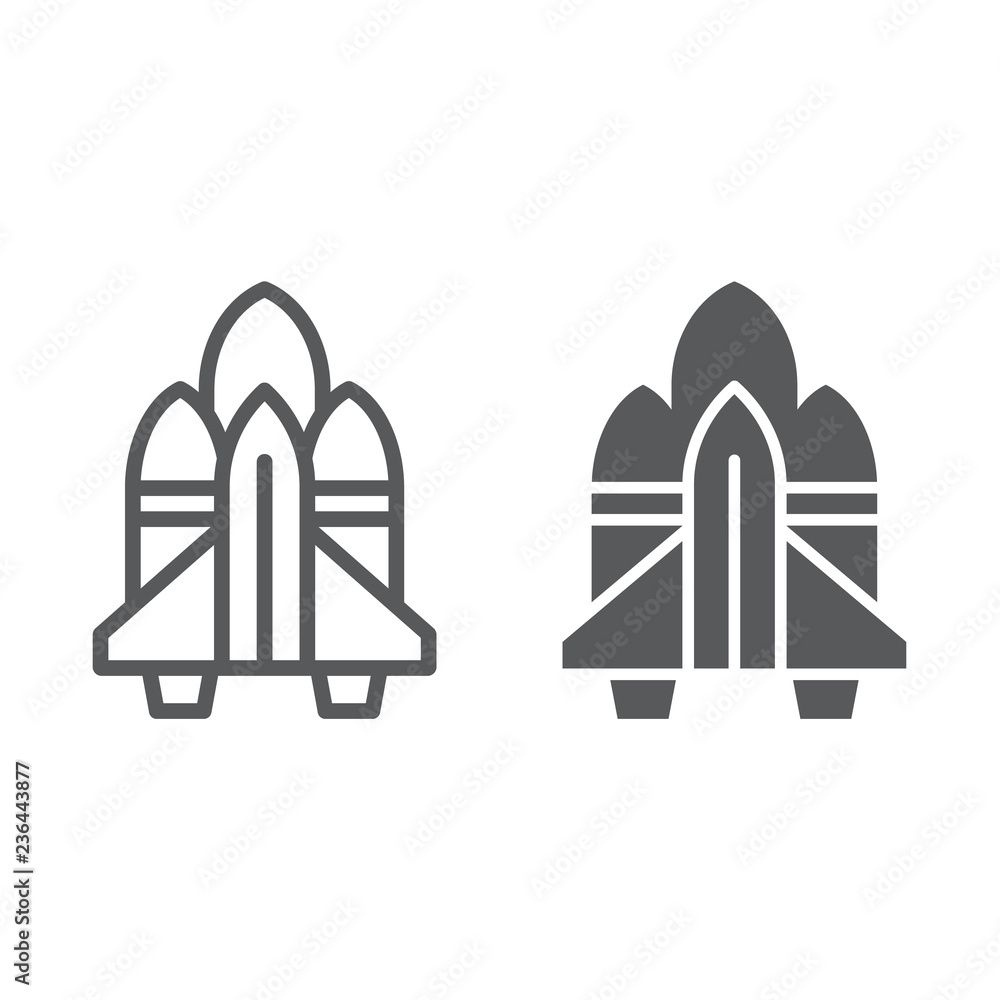 Spacecraft line and glyph icon, astronomy and spaceship, rocket sign, vector graphics, a linear pattern on a white background.