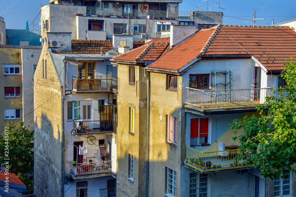 A wall of a house roof window life Europe Belgrade A wall of a house roof window life Europe Belgrade