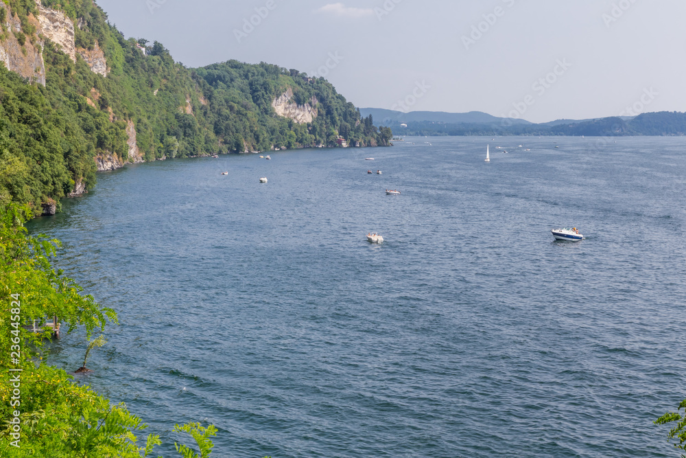 Aerial view of Lake Maggiore, Lombardy, Italy with its mountainous coast. Aerial view of Lake Maggiore, Lombardy, Italy with its mountainous coast.