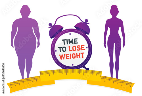 Time to Lose Weight. Weight loss concept. Fat and thin woman. 