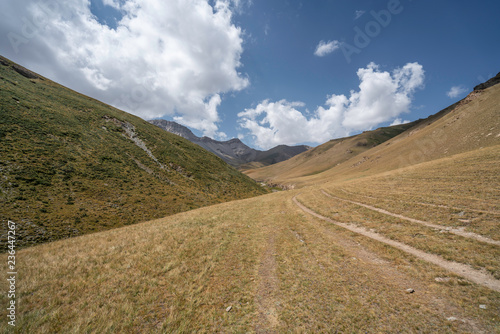 Small road between the mountains in Kyrgyzstan