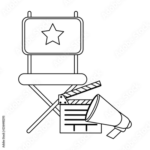Cinema directors chair and clapboard black and white