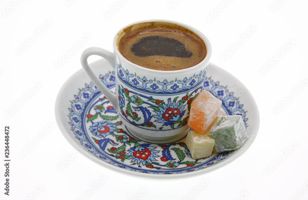 cup of coffee with Turkish delight cup of coffee with Turkish delight
