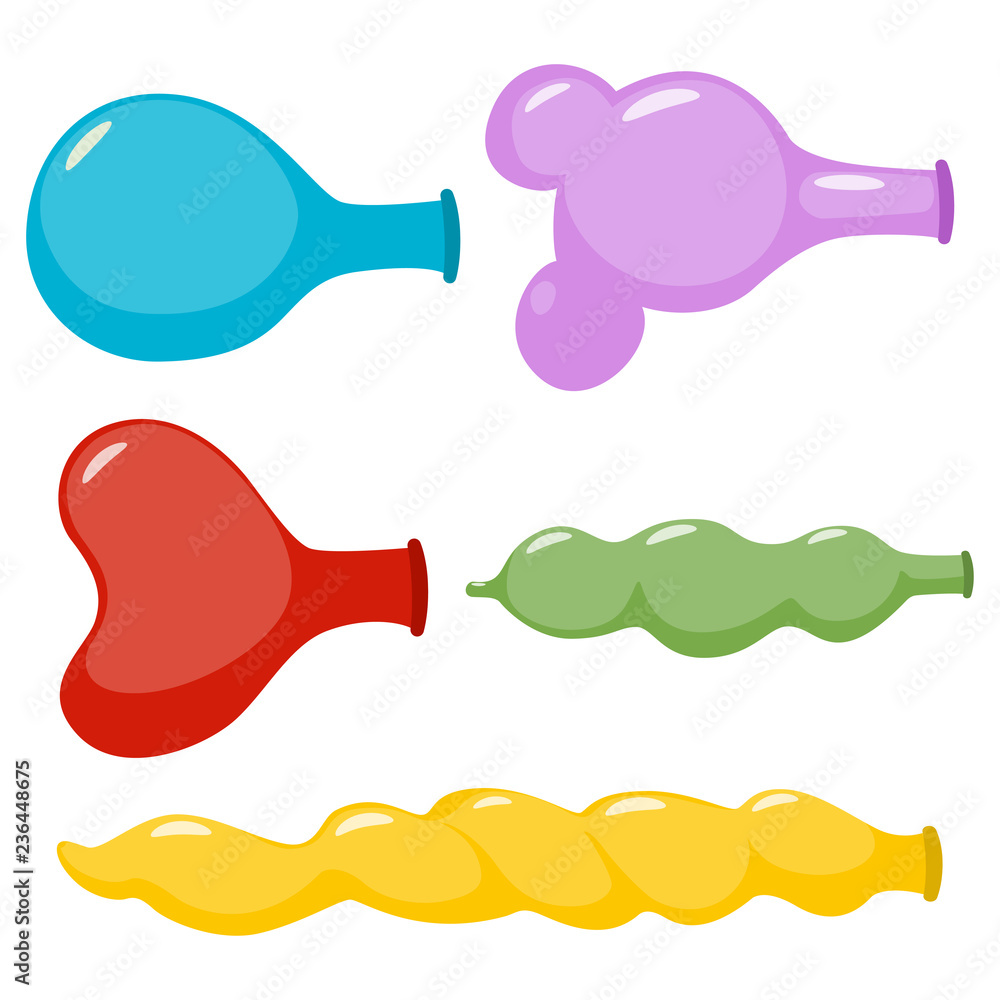Uninflated balloons of different shapes vector cartoon set isolated on white background. Uninflated balloons of different shapes vector cartoon set isolated on white background.