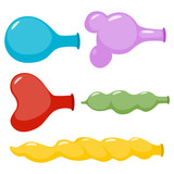 Uninflated balloons of different shapes vector cartoon set isolated on white background.