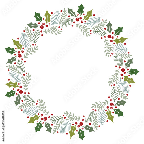 Christmas Wreath with Round Frame for Cards Design Vector Layout with Copyspace Can be use for Decorative Kit, Invitations, Greeting Cards, Blogs, Posters, Merry Christmas and Happy New Year.