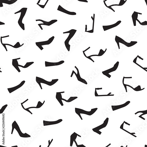 Vector seamless pattern of different types of women shoes silhou