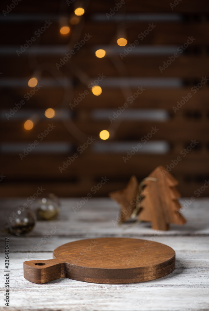 Christmas background: stand on a wooden table