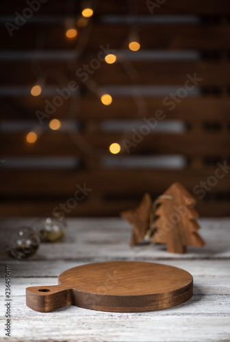 Obraz na płótnie Christmas background: stand on a wooden table w salonie