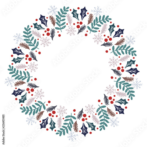 Christmas Wreath with Round Frame for Cards Design Vector Layout with Copyspace Can be use for Decorative Kit  Invitations  Greeting Cards  Blogs  Posters  Merry Christmas and Happy New Year.