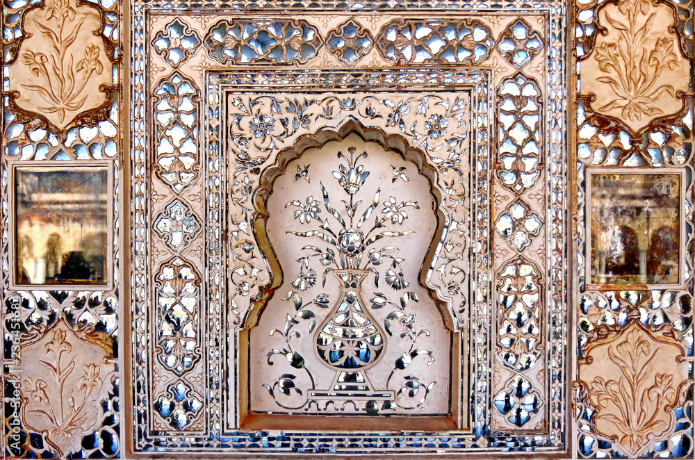 inlaid panel inside amber fort  jaipur india